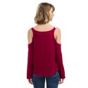 Sexy V-Neck Flare Sleeve Cut Out Lacework Deisgn Spliced T-Shirt for Women