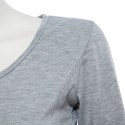 Brief Plunging Neck Three Quarter Sleeve Zipper Solid Color T-shirt for Women