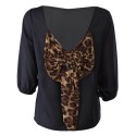 Stylish Round Collar Three Quarter Sleeve Back Bowtie Patchwork Loose Pure Color Blouse for Women