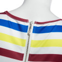 Casual Round Collar Short Sleeve Back Zipper Elastic Waist Straight Stripe Print Romper for Women