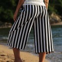 Trendy Elastic Waist Striped Loose-Fitting Capri Wide Leg Pants for Women