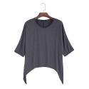 Women Brief Round Collar Batwing Sleeve Solid Color T-Shirt