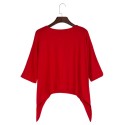 Women Brief Round Collar Batwing Sleeve Solid Color T-Shirt