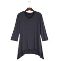 Simple Style V-Neck Solid Color Asymmetrical T-Shirt for Women