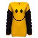 Cute Round Collar Emoji Print Loose Color Block Sweatshirt for Women
