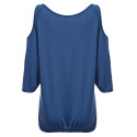 Trendy V-neck Cut Out Three Quarter Sleeve Pure Color Loose Women Blouse