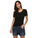 Sexy Round Collar Back Hollow Out Pure Color T-Shirt for Women