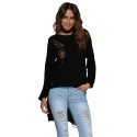 Brief Round Collar Frayed Pure Color Asymmetrical Pullover for Women