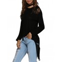 Brief Round Collar Frayed Pure Color Asymmetrical Pullover for Women