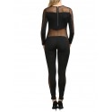 Sexy Round Collar Sheer Spliced Jumpsuit for Women