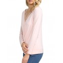 Simple V Neck Solid Color Loose Wrap T-Shirt for Women
