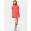 Stylish Turtleneck Cut Out Sheath Bodycon Pure Color Dress for Ladies