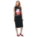 Sweet Print Sleeveless Ladies Stand Collar Knitted Dress
