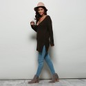 Fashion V-neck Long Sleeve Slit Design Pure Color Backless Women Sweater