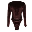 Sexy Deep V-neck Skinny Jumpsuits Solid Low Waist Long Sleeve Bodysuits with Criss-cross String