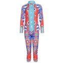 Stylish National Totem Print Twinset Long Sleeve Top with Buttons Ninth Pants Set for Women