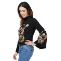 Stylish Stand Collar Long Sleeve Embroidery Women Sweater