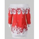 Santa Claus Snowflake Skew Neck Pullover Christmas Sweatshirt