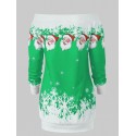 Santa Claus Snowflake Skew Neck Pullover Christmas Sweatshirt