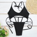 Halter Neck Backless Padded Hollow Out Women Swimsuit
