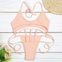 Halter Neck Backless Padded Hollow Out Women Swimsuit