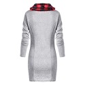 Plaid Trim Cowl Neck Tunic Sweatshirt Dress