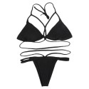 Halter Neck Backless Woven Strap Low Waist Women Bikini Set