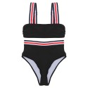 Shoulder Strap Stripe Padded High Waist Women Bikini Set