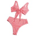 Plunge Neck Padded Stripe High Waist Women Bikini Set