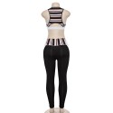 Stripe Spliced Round Neck Cut Out Sleeveless Two-piece Women Yoga Sports Suit