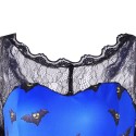 Round Collar Short Sleeve Spliced Lace Bat Print Halloween Women Dress