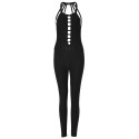 Halter Neck Backless Strappy Hollow Out Solid Color Women Yoga Jumpsuit