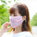 Fashionable Chiffon Printed Sunscreen Summer Breathable And Washable Dustproof Mask Red cherry blossoms on white_One size