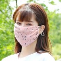 Fashionable Chiffon Printed Sunscreen Summer Breathable And Washable Dustproof Mask Peony flower on white_One size
