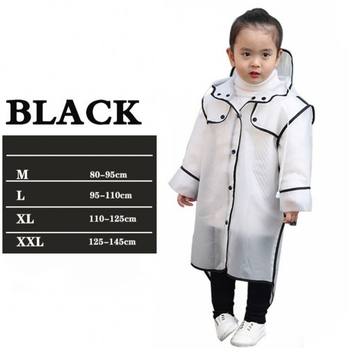 Baby Children's Raincoat Long Hooded Transparent Poncho EVA Waterproof Coat for Students'Outdoor Travel black_XXL