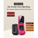Mini Flip Mobile Phone 0.66" Smallest Cell Phone Wireless Bluetooth FM Magic Voice Handsfree Earphone for Kids black