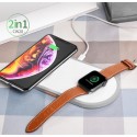 2-in-1 Wireless Charger for Apple iPhone/iWatch/AirPods Safety and Fast Charging Portable Charger Travel Power Supply white