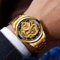Men Stainless Steel Waterproof Luxury Dragon Background Wristwatch Self Winding Automatic Mechanical Watches - Silver Black