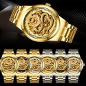 Men Stainless Steel Waterproof Luxury Dragon Background Wristwatch Self Winding Automatic Mechanical Watches - Silver Gold