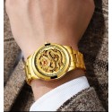 Men Stainless Steel Waterproof Luxury Dragon Background Wristwatch Self Winding Automatic Mechanical Watches - Gold Silver