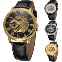 Men Fashion Retro Cool Hollow Manual Machinery Watch - Gold Shell Black Surface