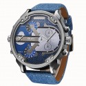 Oulm Men Business Two Time Zone Quartz Stylish Luxury Leather Watch - Denim Blue