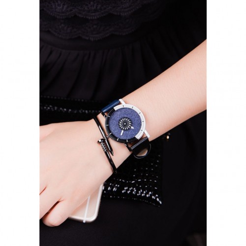 Men Women Couples Minimalist Style Cool Color Matching Quartz Watch - Navy Blue