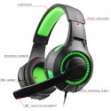 Wired Headset Head-mounted RGB Illusion with Lights Heavy Bass Earphones green
