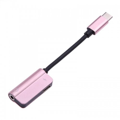 2-in-1 Type C male to 3.5mm Jack Adapter Earphone Cable AUX Audio Converter for Xiaomi Mi 6 Type-C Fast Charge Pink