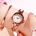 Women Stainless Steel Waterproof Bracelet Watch with Spiral Case for Casual Office Coffee color shell black dial