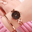 Women Stainless Steel Waterproof Bracelet Watch with Spiral Case for Casual Office Coffee color shell black dial