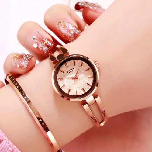 Women Stainless Steel Waterproof Bracelet Watch with Spiral Case for Casual Office Rose gold shell rose gold dial