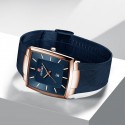 Business Wristwatch for Men Waterproof Square Watch Mesh Belt Quartz Watch blue