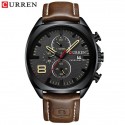 Men Business Quartz Watch Chronograph Date Display Genuine Leather Strap Waterproof Wristwatch Black